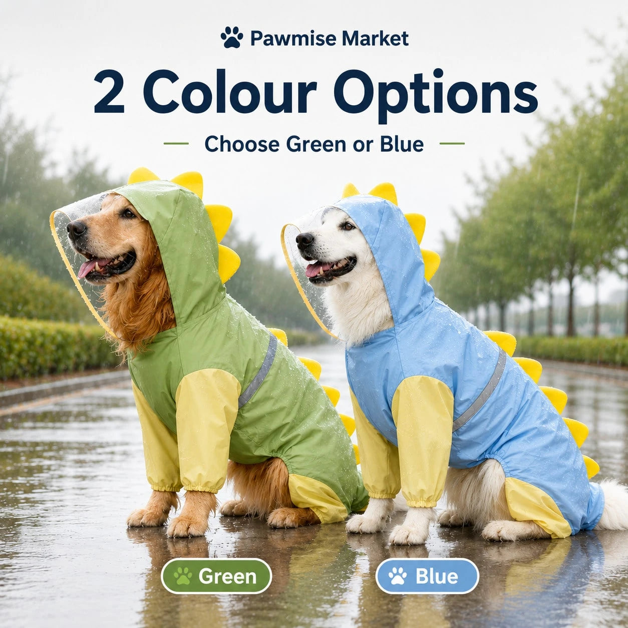 Waterproof Dog Raincoat Dinosaur Costume For Large Dogs, Full Body Coverage With 4 Legs & Tail Hoodie For Golden Retriever, Labrador