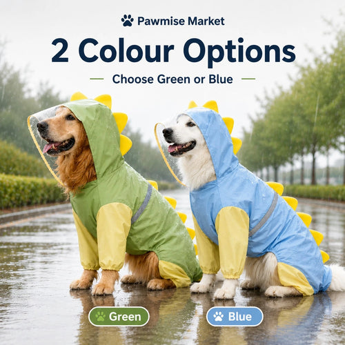 Waterproof Dog Raincoat Dinosaur Costume For Large Dogs, Full Body Coverage With 4 Legs & Tail Hoodie For Golden Retriever, Labrador