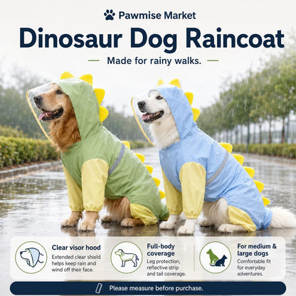 Waterproof Dog Raincoat Dinosaur Costume For Large Dogs, Full Body Coverage With 4 Legs & Tail Hoodie For Golden Retriever, Labrador