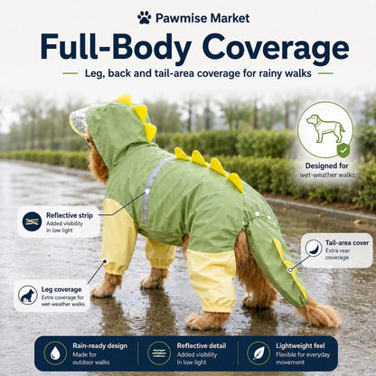 Waterproof Dog Raincoat Dinosaur Costume For Large Dogs, Full Body Coverage With 4 Legs & Tail Hoodie For Golden Retriever, Labrador