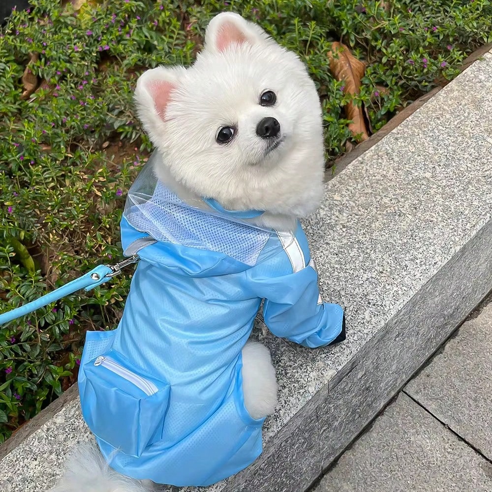 Waterproof Full Coverage Dog Raincoat With Reflective Strips, Non-Slip Boots, Storage Bag, Blue Puppy Raincoat Set, Outdoor Travel Gift, Large Size For Added Comfort And Longer Use As Dog Grows, Diffe