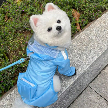 Waterproof Full Coverage Dog Raincoat With Reflective Strips, Non-Slip Boots, Storage Bag, Blue Puppy Raincoat Set, Outdoor Travel Gift, Large Size For Added Comfort And Longer Use As Dog Grows, Diffe