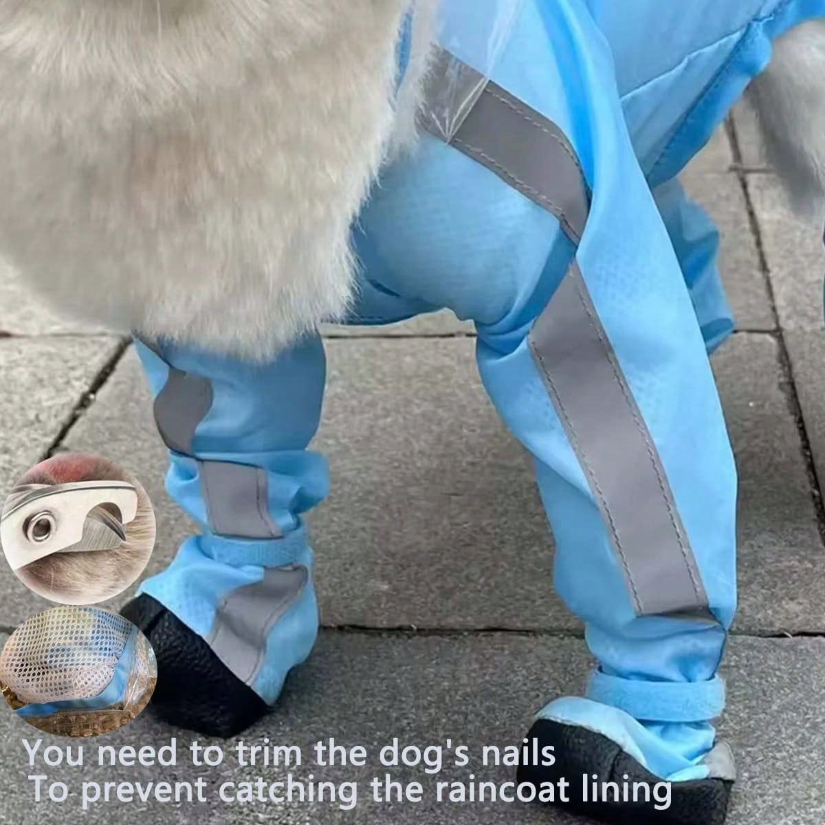 Waterproof Full Coverage Dog Raincoat With Reflective Strips, Non-Slip Boots, Storage Bag, Blue Puppy Raincoat Set, Outdoor Travel Gift, Large Size For Added Comfort And Longer Use As Dog Grows, Diffe