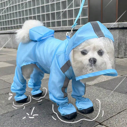 Waterproof Full Coverage Dog Raincoat With Reflective Strips, Non-Slip Boots, Storage Bag, Blue Puppy Raincoat Set, Outdoor Travel Gift, Large Size For Added Comfort And Longer Use As Dog Grows, Diffe