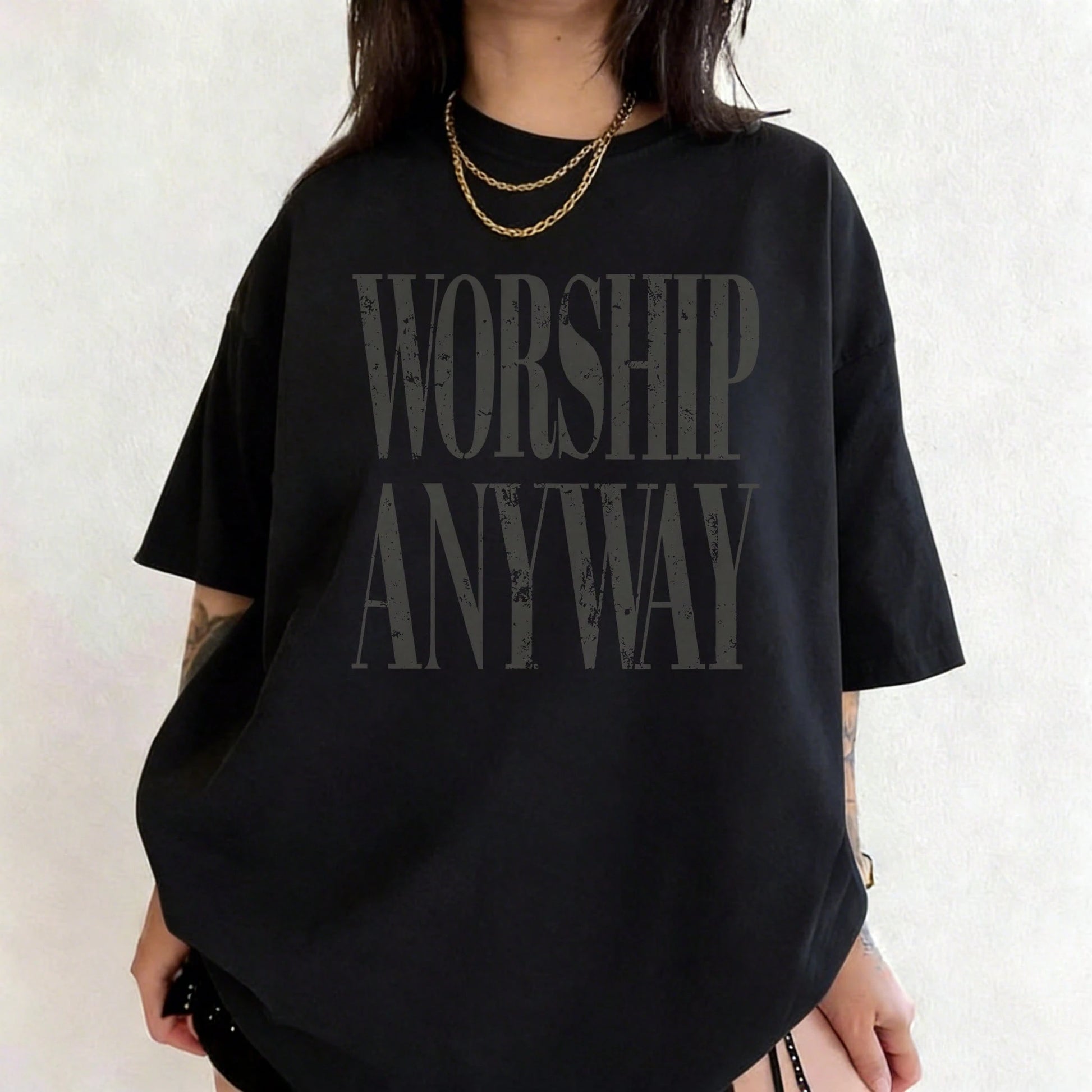 Wedding Season, Festival Essential, Worship Anyway Distressed Vintage Christian Faith Inspired Lightweight T-Shirt, Beach Summer Outfits, Casual