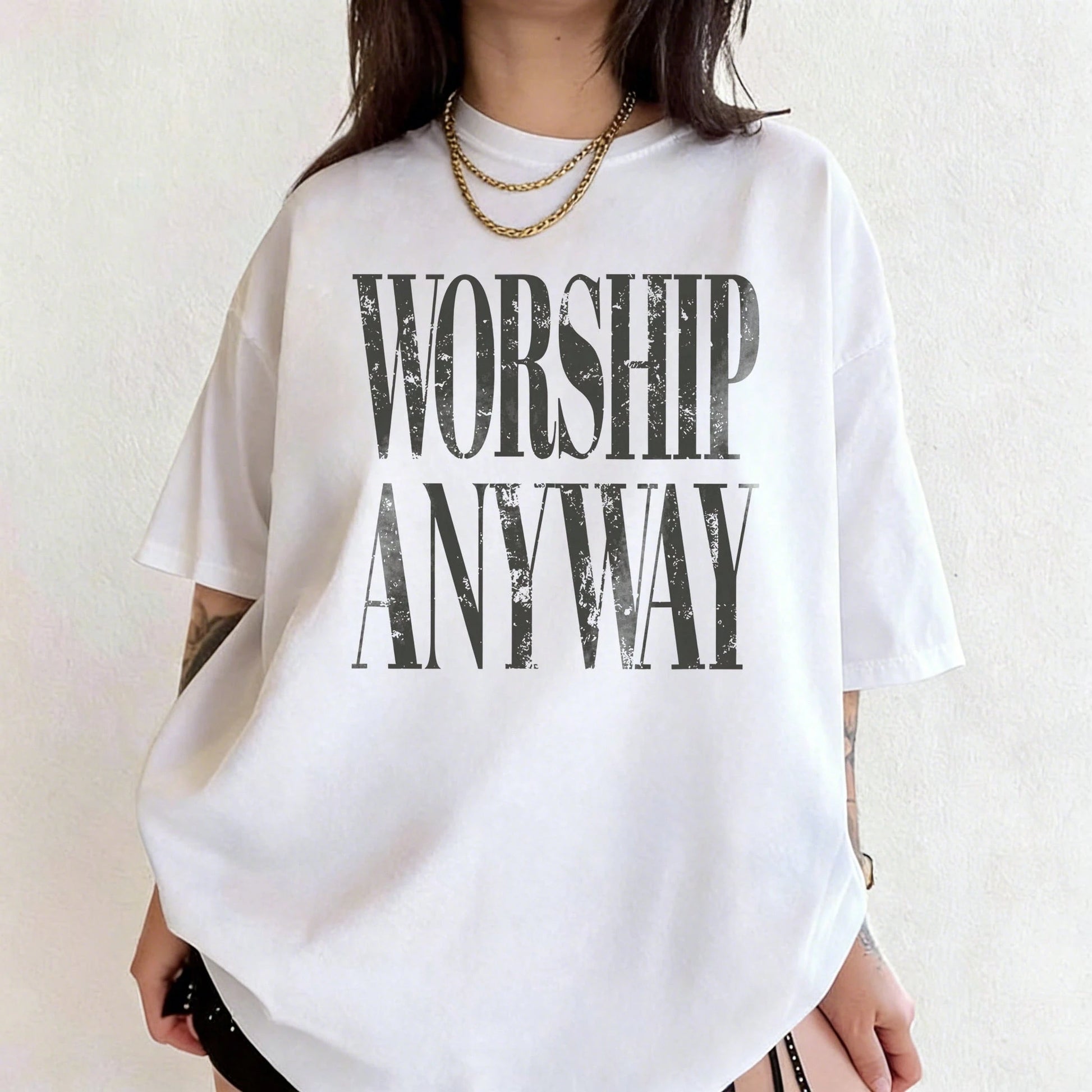 Wedding Season, Festival Essential, Worship Anyway Distressed Vintage Christian Faith Inspired Lightweight T-Shirt, Beach Summer Outfits, Casual