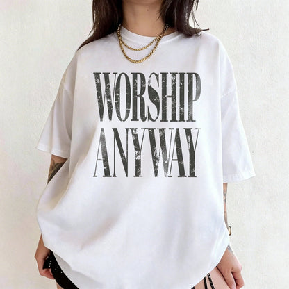 Wedding Season, Festival Essential, Worship Anyway Distressed Vintage Christian Faith Inspired Lightweight T-Shirt, Beach Summer Outfits, Casual