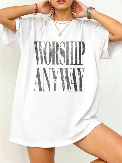 Wedding Season, Festival Essential, Worship Anyway Distressed Vintage Christian Faith Inspired Lightweight T-Shirt, Beach Summer Outfits, Casual