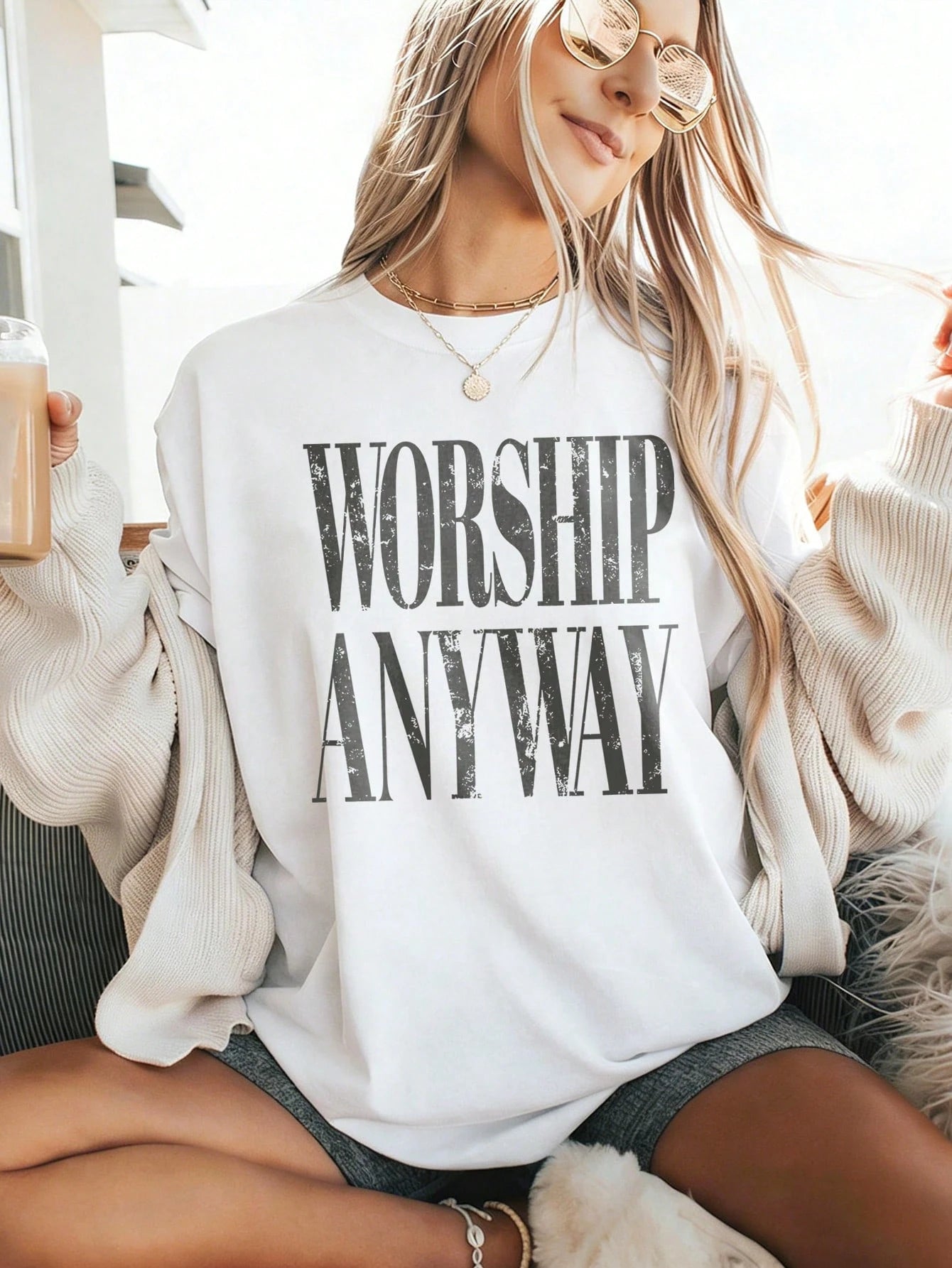 Wedding Season, Festival Essential, Worship Anyway Distressed Vintage Christian Faith Inspired Lightweight T-Shirt, Beach Summer Outfits, Casual