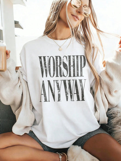Wedding Season, Festival Essential, Worship Anyway Distressed Vintage Christian Faith Inspired Lightweight T-Shirt, Beach Summer Outfits, Casual