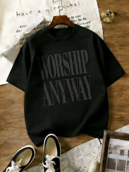 Wedding Season, Festival Essential, Worship Anyway Distressed Vintage Christian Faith Inspired Lightweight T-Shirt, Beach Summer Outfits, Casual