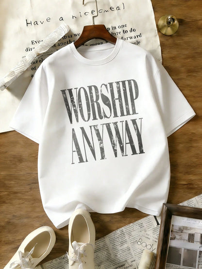 Wedding Season, Festival Essential, Worship Anyway Distressed Vintage Christian Faith Inspired Lightweight T-Shirt, Beach Summer Outfits, Casual