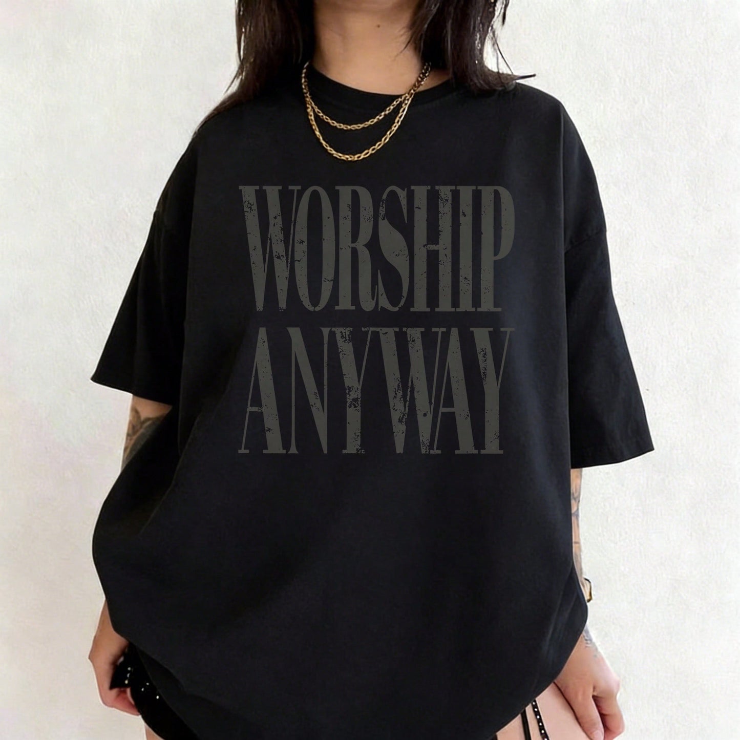 Wedding Season, Festival Essential, Worship Anyway Distressed Vintage Christian Faith Inspired Lightweight T-Shirt, Beach Summer Outfits, Casual
