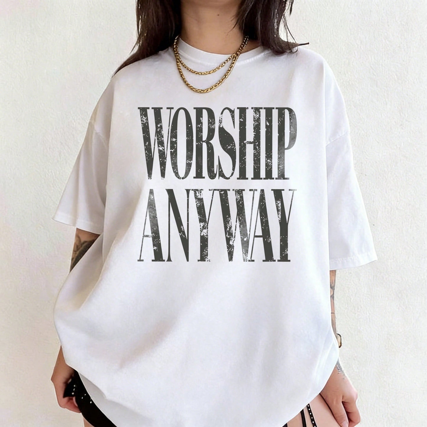 Wedding Season, Festival Essential, Worship Anyway Distressed Vintage Christian Faith Inspired Lightweight T-Shirt, Beach Summer Outfits, Casual