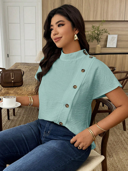 Weeklong Women's Casual Asymmetric Button Front Loose Blouse, Suitable For Daily Wear And Office Attire, Spring/Summer Chic