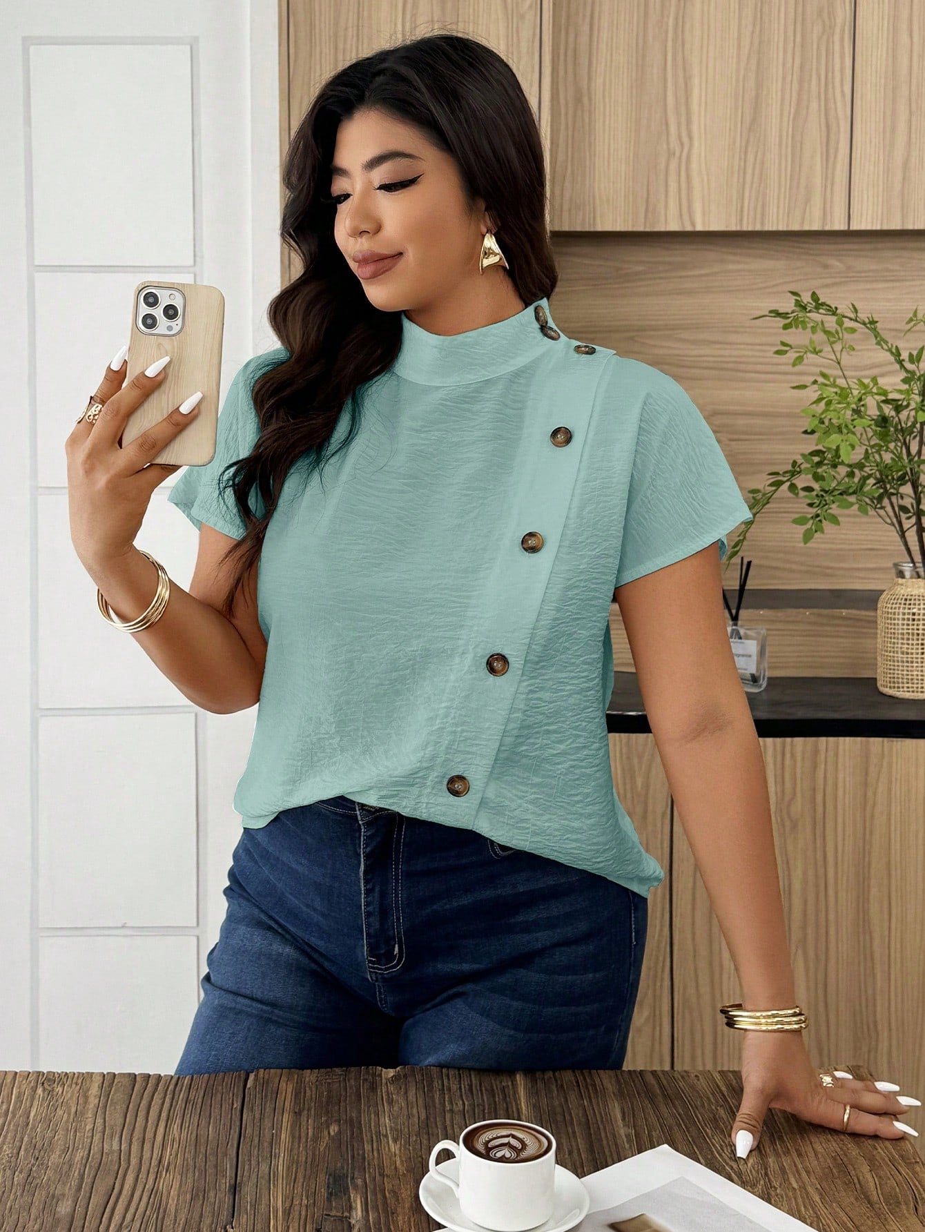 Weeklong Women's Casual Asymmetric Button Front Loose Blouse, Suitable For Daily Wear And Office Attire, Spring/Summer Chic