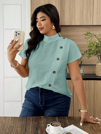 Weeklong Women's Casual Asymmetric Button Front Loose Blouse, Suitable For Daily Wear And Office Attire, Spring/Summer Chic