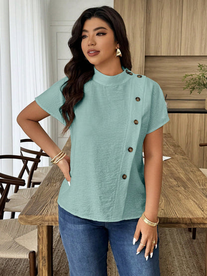 Weeklong Women's Casual Asymmetric Button Front Loose Blouse, Suitable For Daily Wear And Office Attire, Spring/Summer Chic