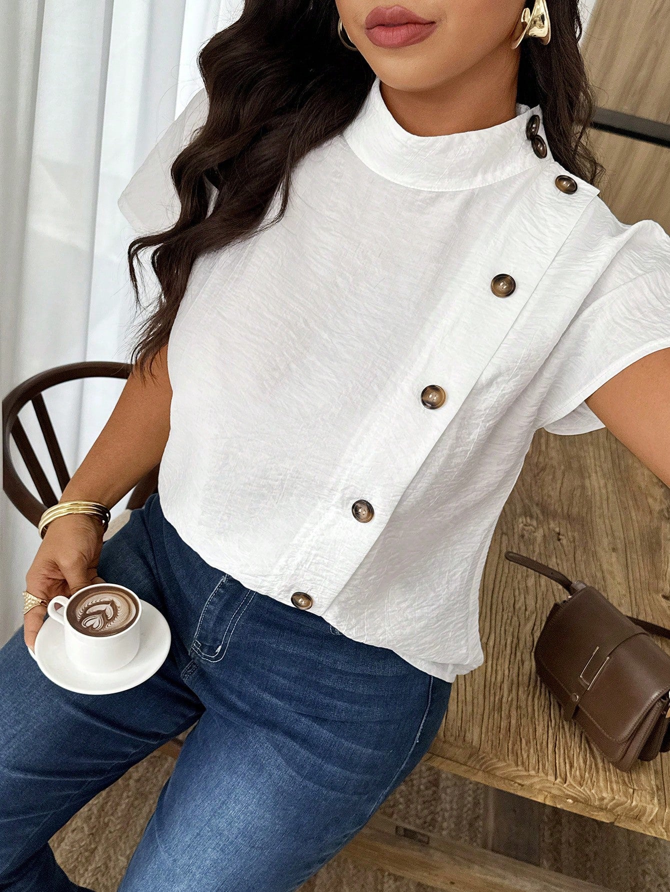 Weeklong Women's Casual Asymmetric Button Front Loose Blouse, Suitable For Daily Wear And Office Attire, Spring/Summer Chic
