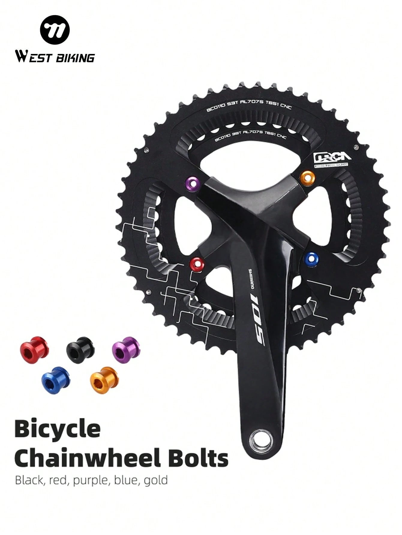 WEST BIKING 5PCS Bicycle Single/Double Chainring Bolts Durable Aluminum Alloy Personalized Color Bike Parts For Men And Women