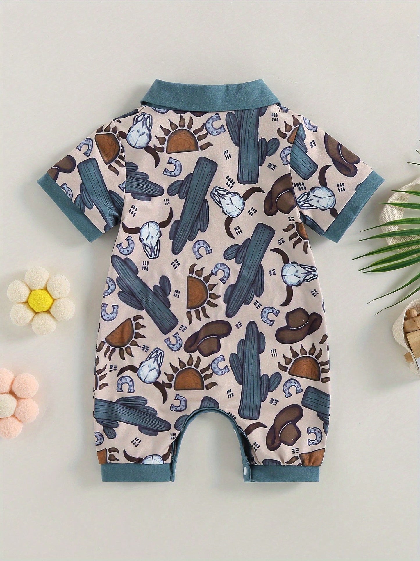 Western Baby Boy Summer Clothes Highland Cow Print Romper Shorts Jumpsuit One Piece Outfits Cowboy 0-18M
