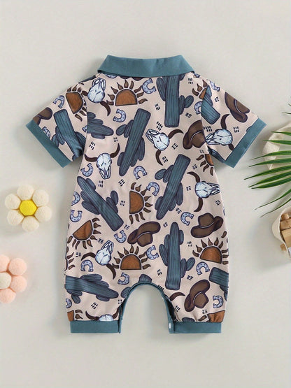 Western Baby Boy Summer Clothes Highland Cow Print Romper Shorts Jumpsuit One Piece Outfits Cowboy 0-18M