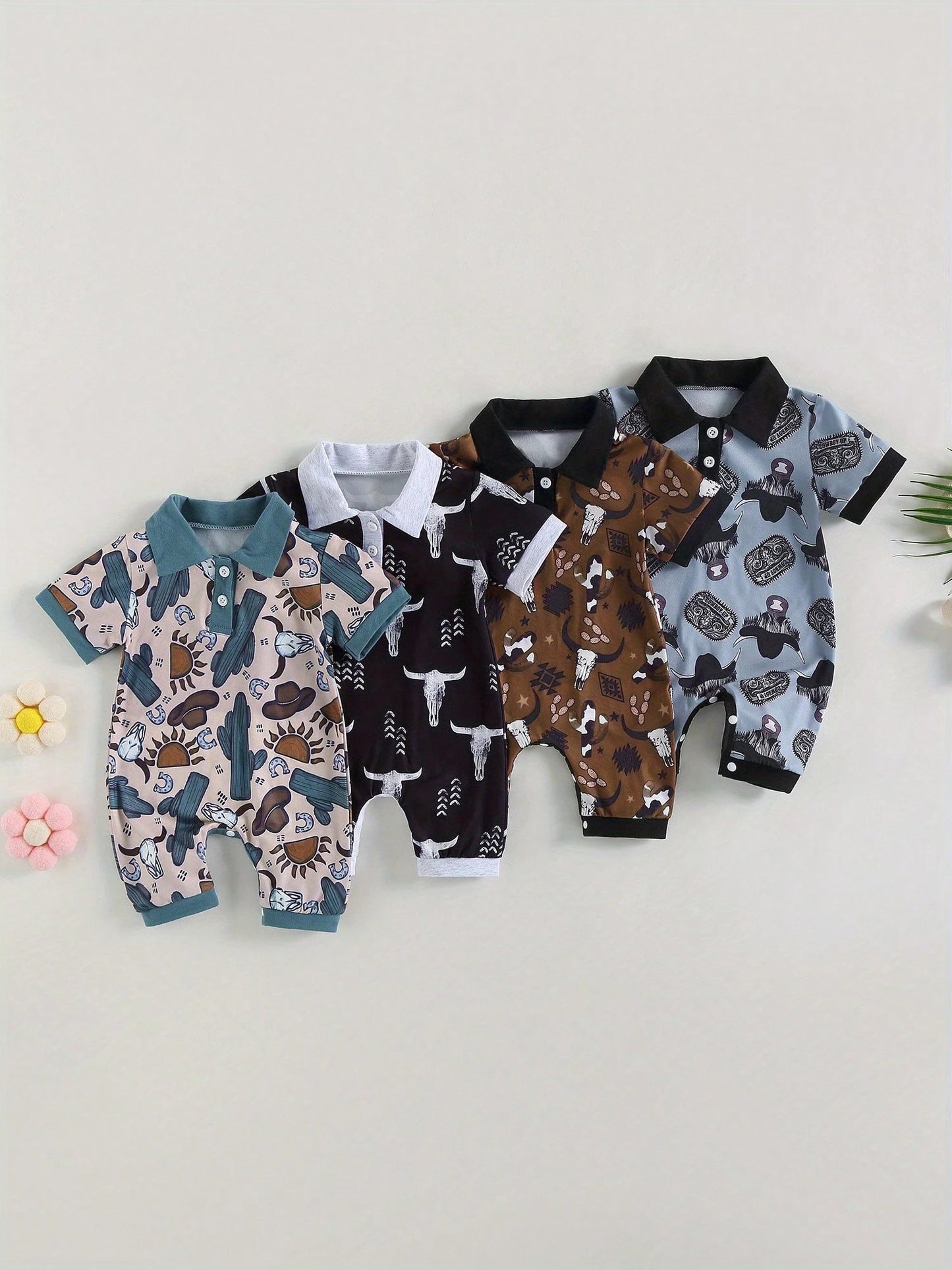 Western Baby Boy Summer Clothes Highland Cow Print Romper Shorts Jumpsuit One Piece Outfits Cowboy 0-18M