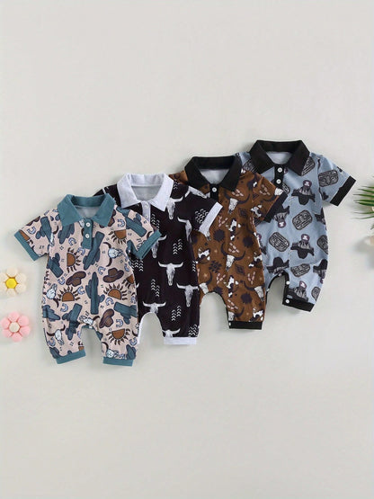 Western Baby Boy Summer Clothes Highland Cow Print Romper Shorts Jumpsuit One Piece Outfits Cowboy 0-18M