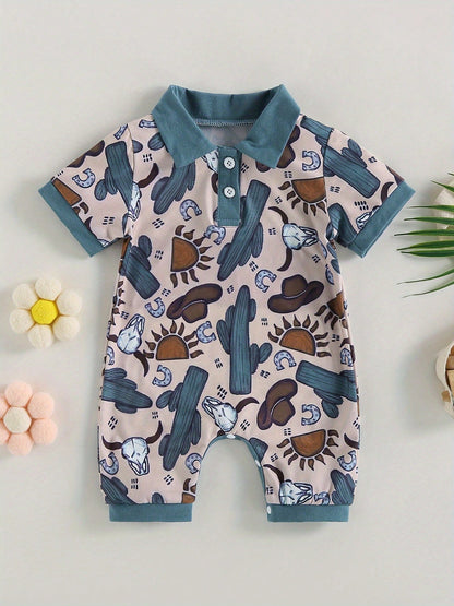 Western Baby Boy Summer Clothes Highland Cow Print Romper Shorts Jumpsuit One Piece Outfits Cowboy 0-18M