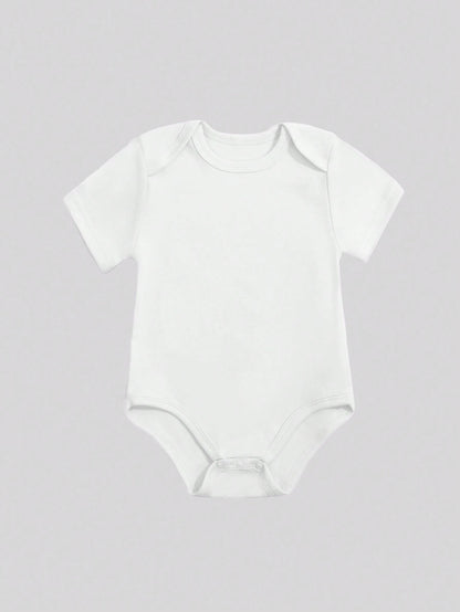 White Baby Clothing With "I ♥ My GrandPa & GrandMa This Much" Print And Stick Figure Drawing Baby Boys And Girls 2025 Newborn Baby Bodysuit Casual Short Sleeve Knitted Fabric Monogram Print Regular Ba