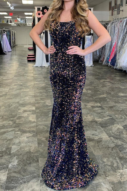 White Sequins Mermaid Long Prom Dress
