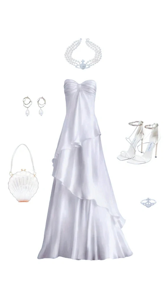 White Sweetheart Chiffon Long Prom Dress - A-Line Floor Length Evening Gown