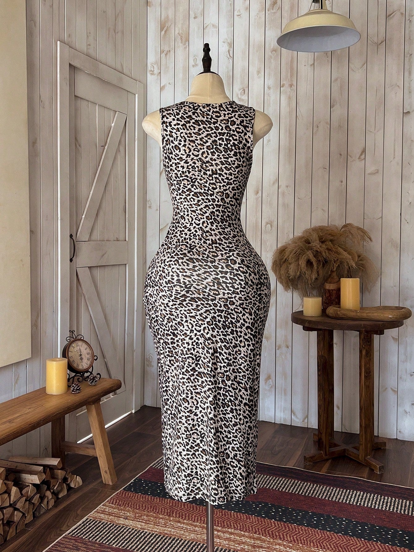 Wildy Leopard Print Knitted Sleeveless Bodycon Dress For Women,Summer Dresses For Women