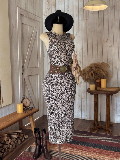 Wildy Leopard Print Knitted Sleeveless Bodycon Dress For Women,Summer Dresses For Women