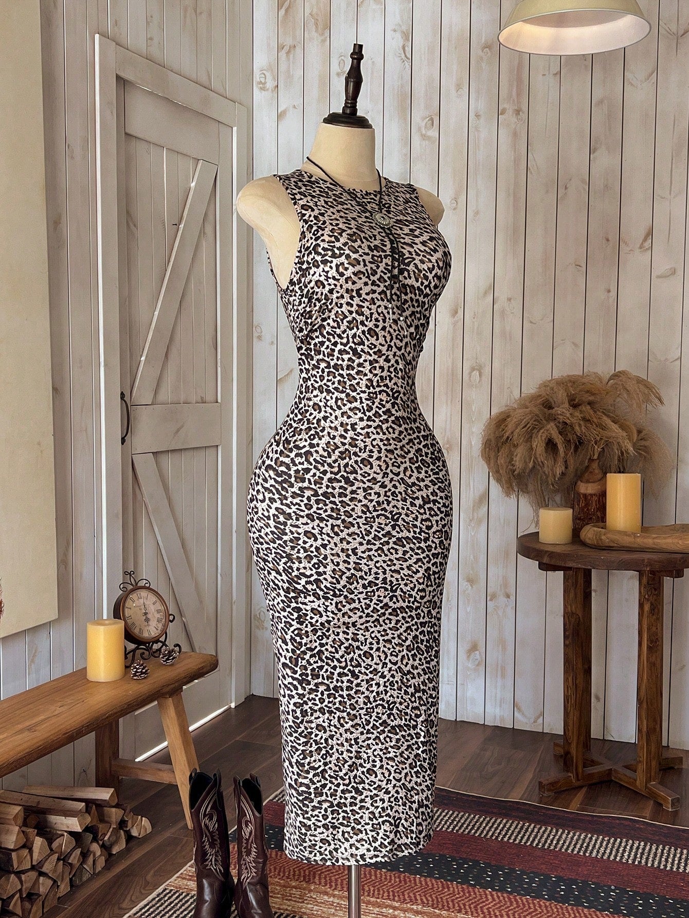Wildy Leopard Print Knitted Sleeveless Bodycon Dress For Women,Summer Dresses For Women