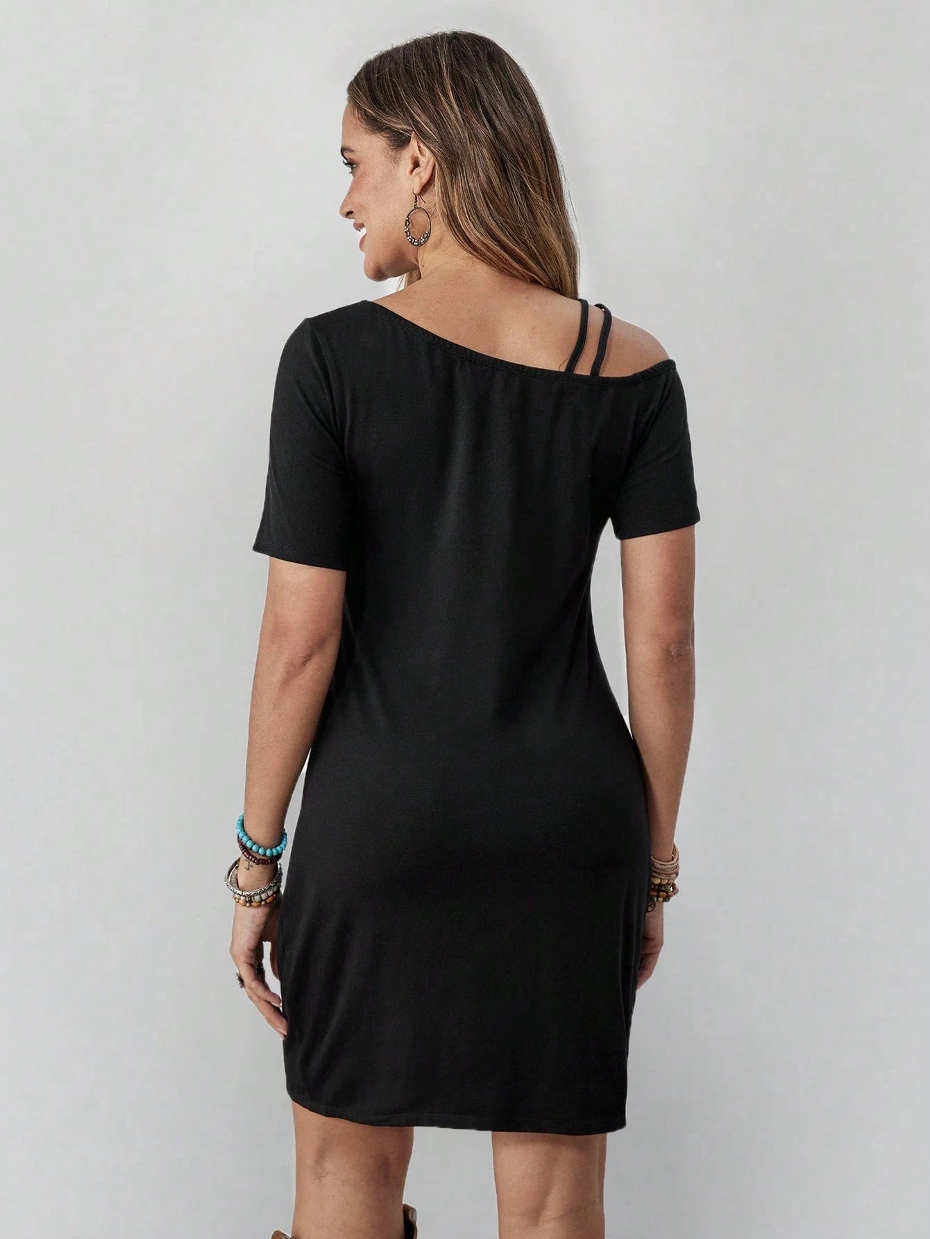 Wildy Women's Summer Casual Country Western Graphic Mini Dress, Black And White Music Festival Vacation Going Out Holiday Concert Boho Chic Asymmetric Hem