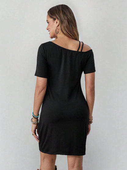 Wildy Women's Summer Casual Country Western Graphic Mini Dress, Black And White Music Festival Vacation Going Out Holiday Concert Boho Chic Asymmetric Hem
