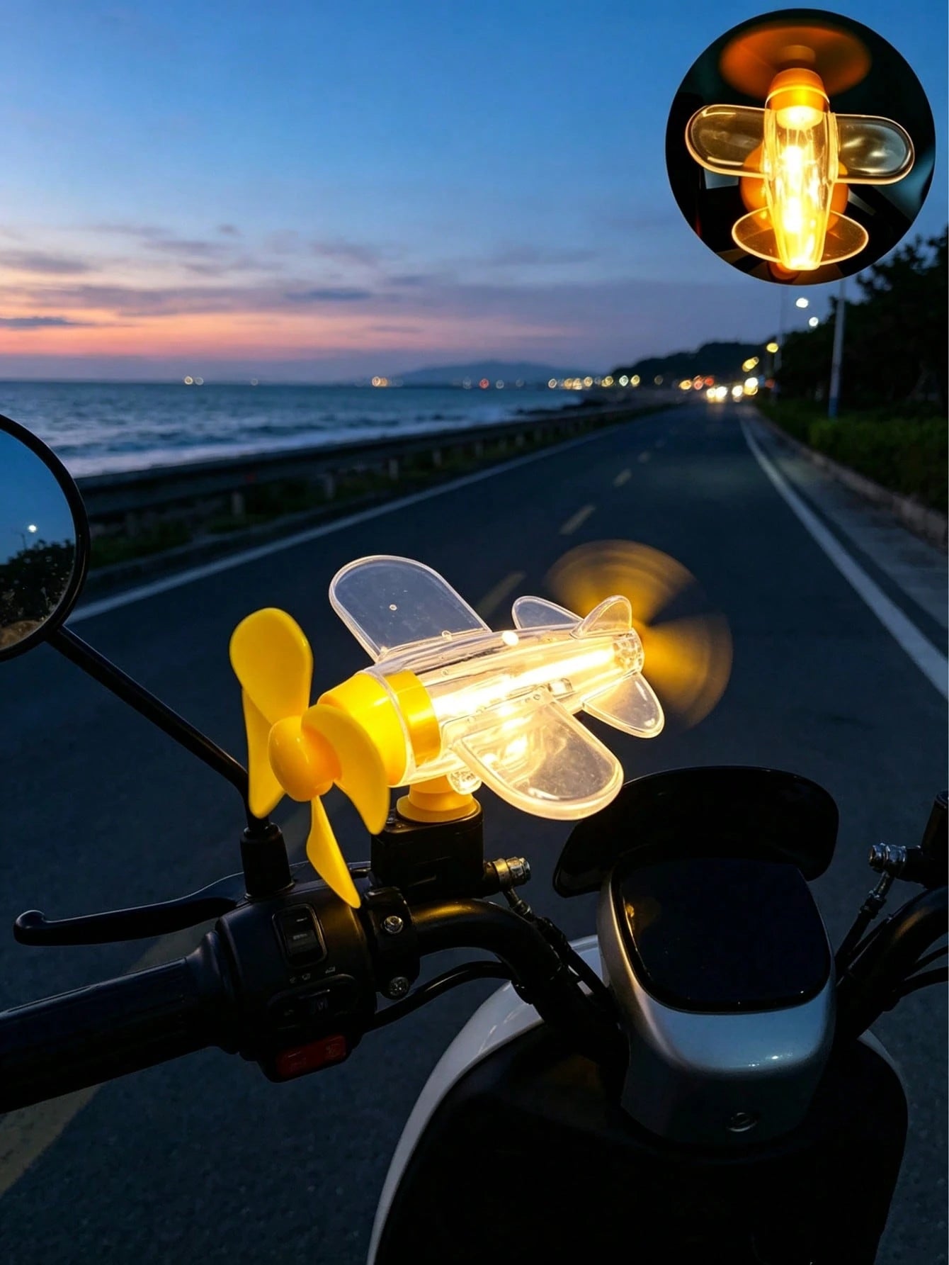 Wind-Powered Glowing Airplane Decoration, LED Glowing Windmill Decoration, Adhesive Sticker, Suitable For Cars, Motorcycles And Electric Bicycles.