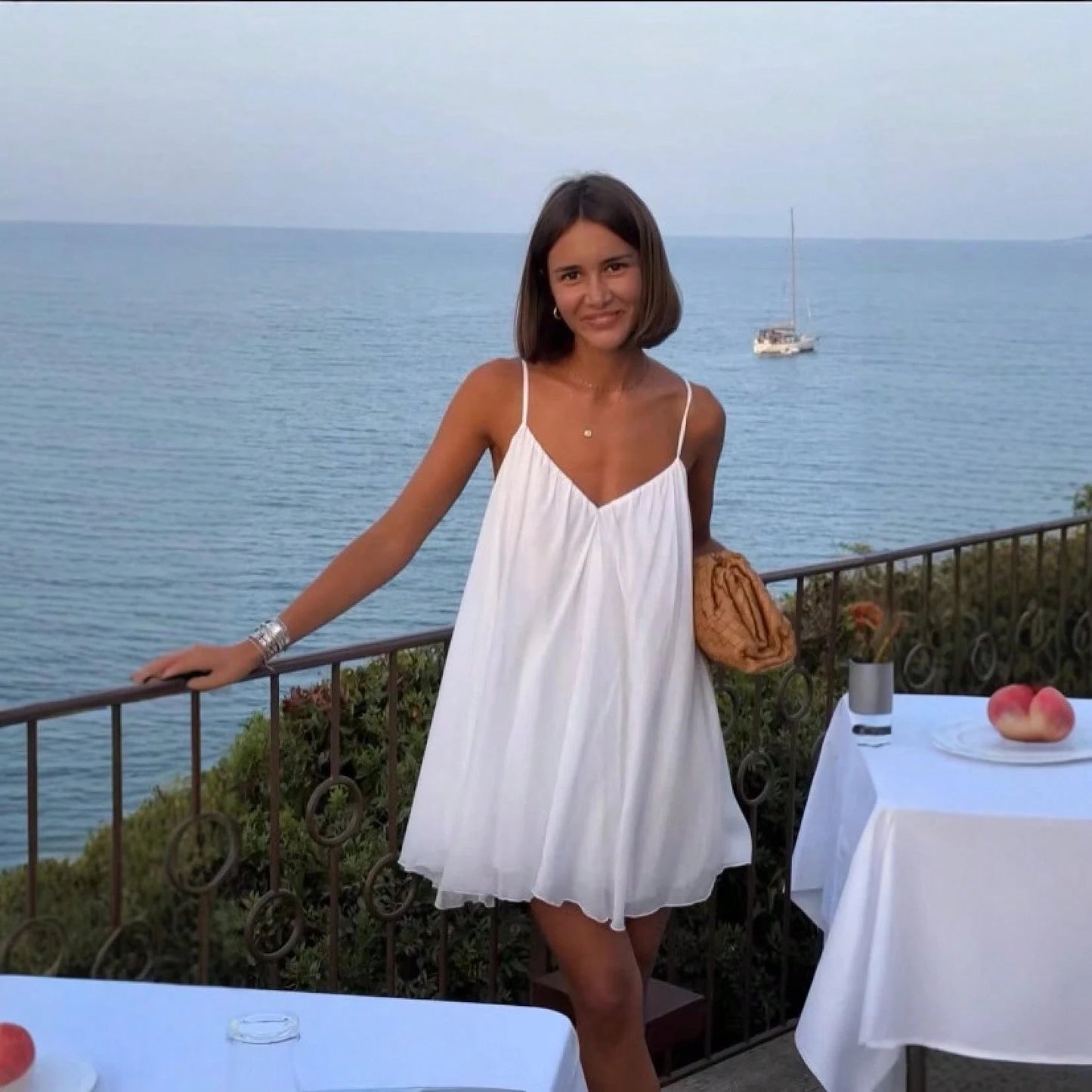 Women Chic French Vacation Backless Mini Dress Stylish Open Back Spaghetti Strap Dress Ideal Outfit For Beach Party