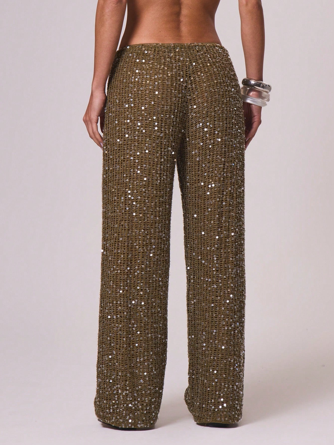 Women Cover Ups Ibiza Boho Vacation Holiday Beach Elegant Summer Sequin Wide Leg Crochet Trouser
