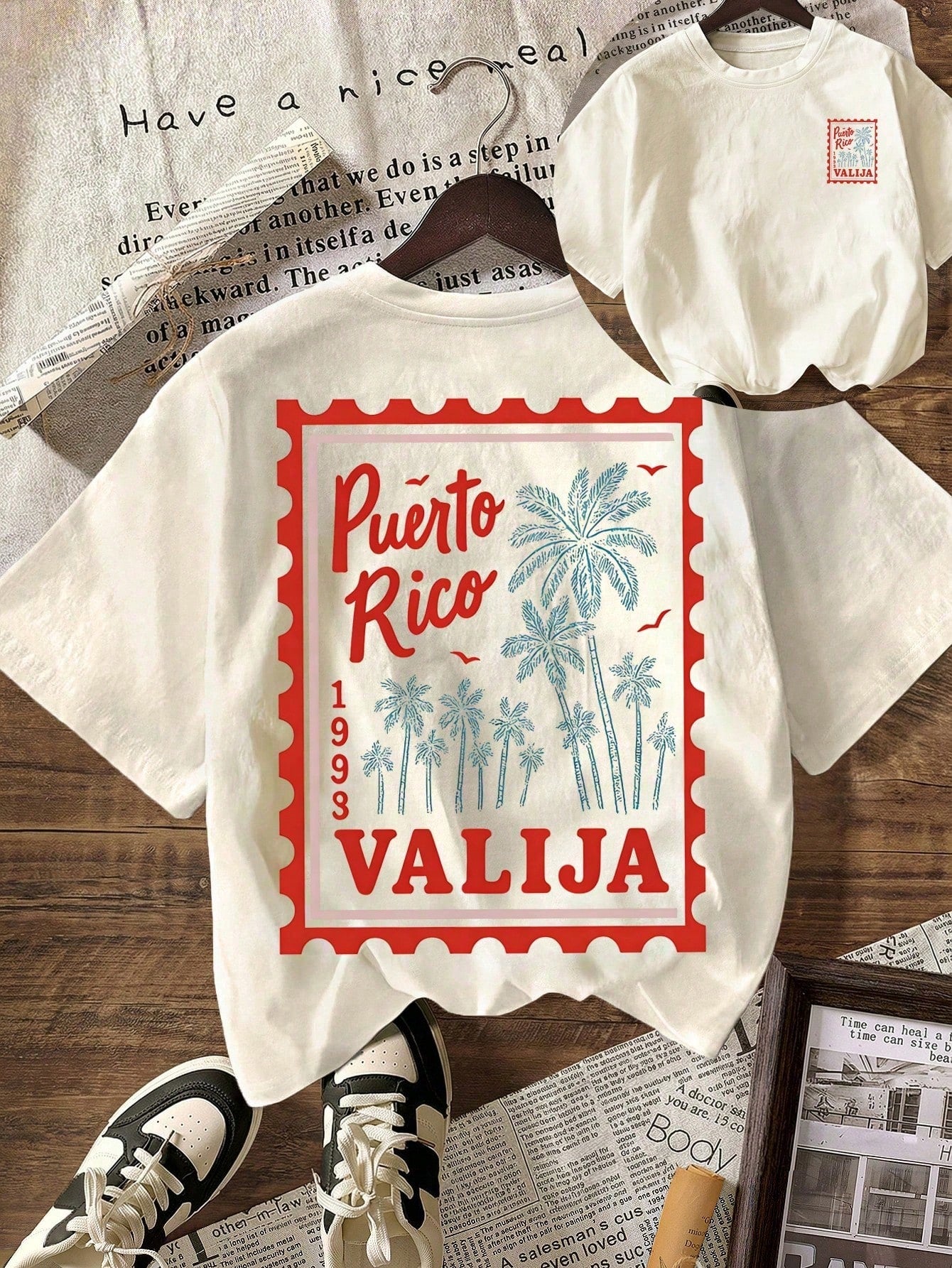 Women Plus Size Casual Round Neck Short Sleeve T-Shirt With Graphic Coconut Tree And Palm Tree Pattern, Suitable For Spring And Summer Vacation