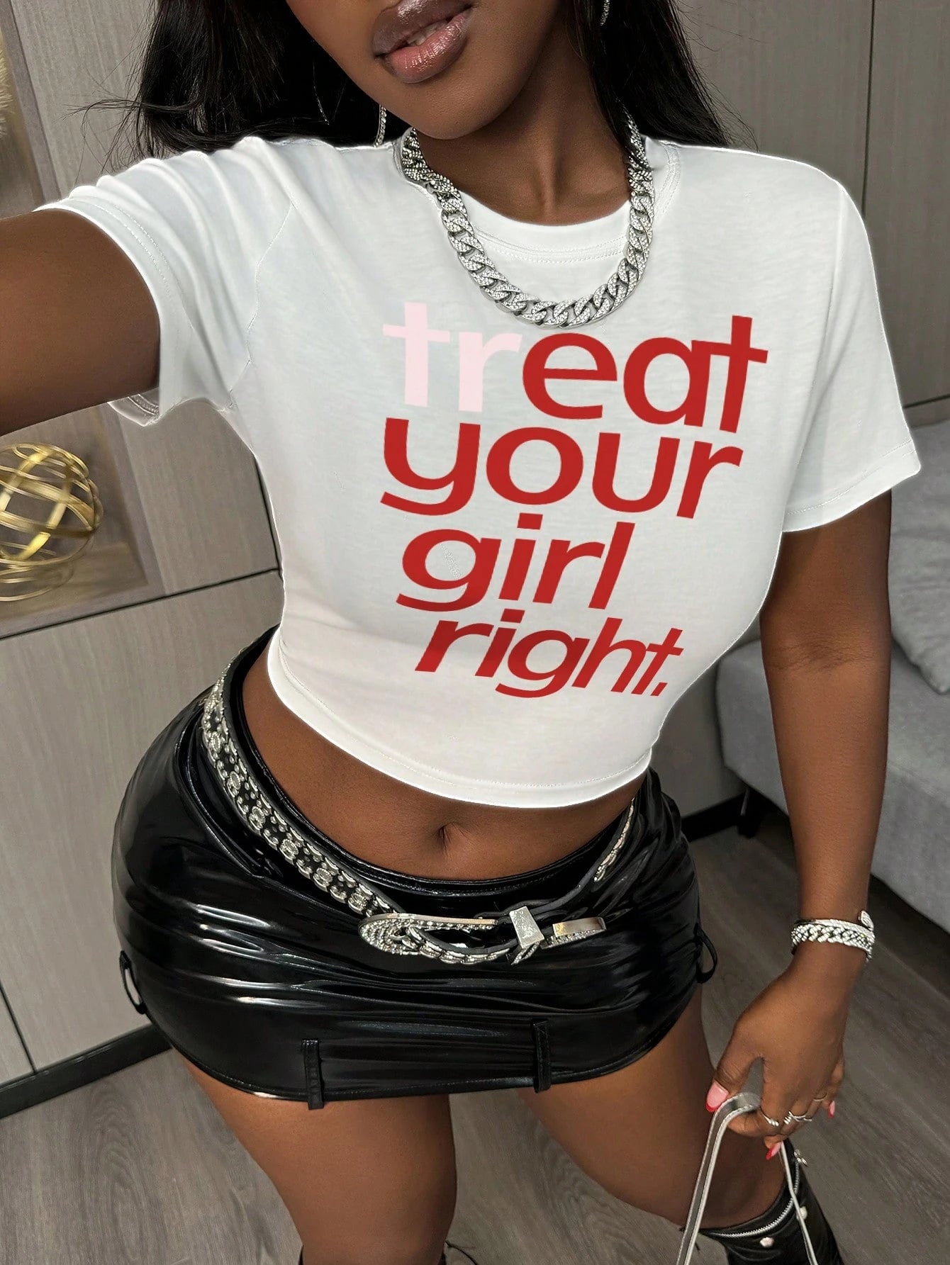 Women Plus Size Casual Summer Slogan Print Cropped Tight T-Shirt, Sexy Top