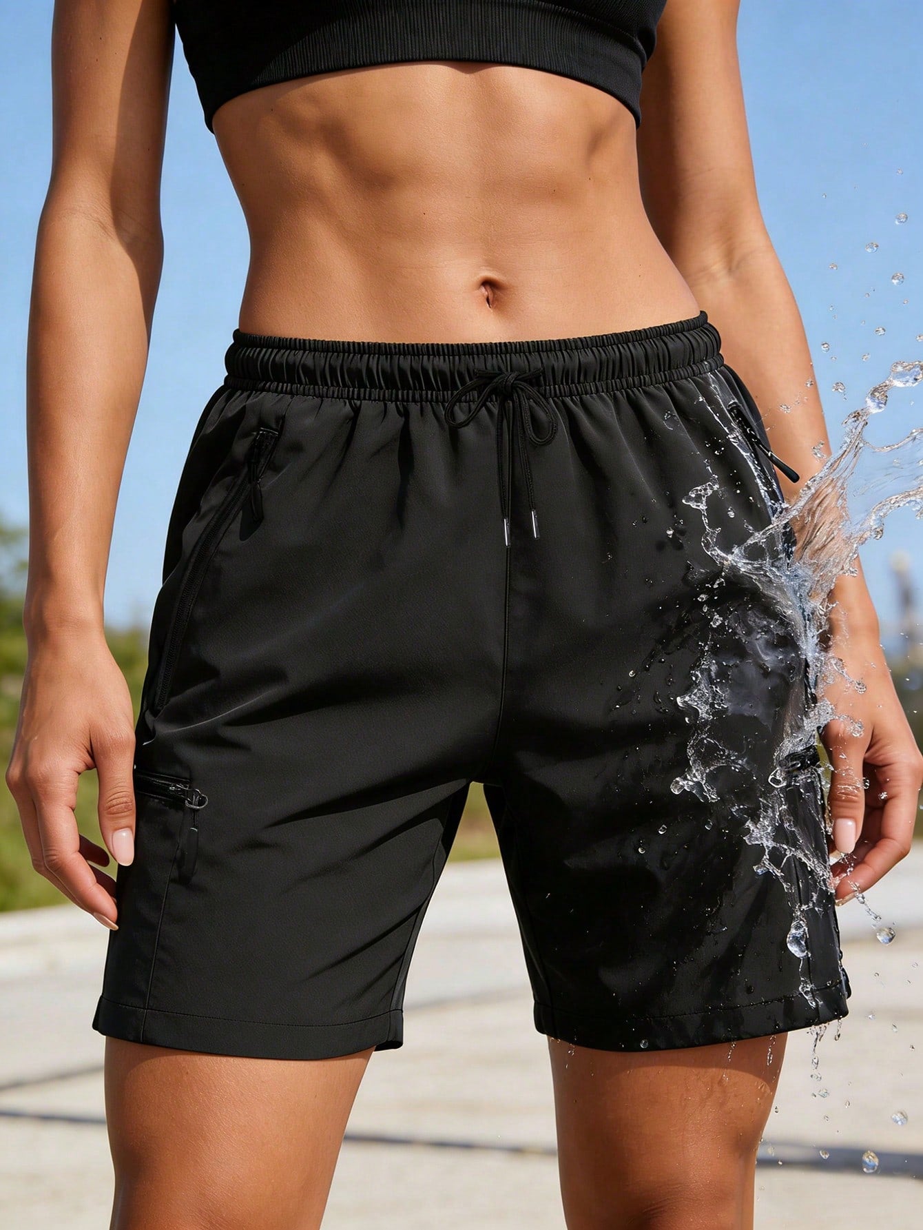 Women Quick Dry Hiking Shorts, Water Repellent Stretch Sweat-Wicking, Drawstring Waist Multi Zipper Pockets For Outdoor Sports Daily Wear
