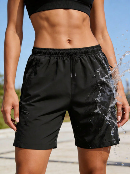Women Quick Dry Hiking Shorts, Water Repellent Stretch Sweat-Wicking, Drawstring Waist Multi Zipper Pockets For Outdoor Sports Daily Wear