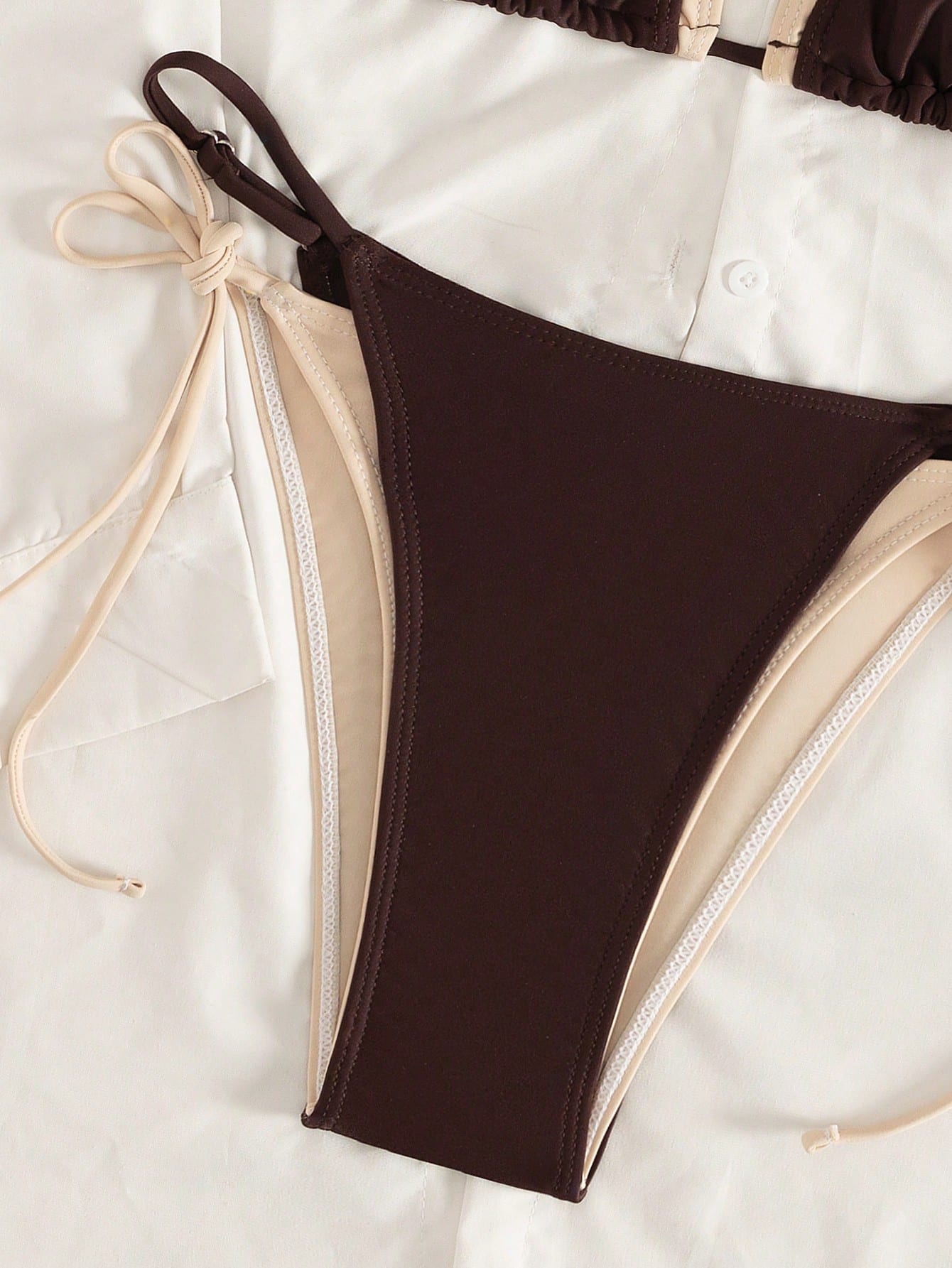 Women's 2026 Sunshine Girl Series June Edition Viral Beige & Contrast Color Elegant Sports Halter Triangle Cup Bikini Two Pieces Swimwear Vacation