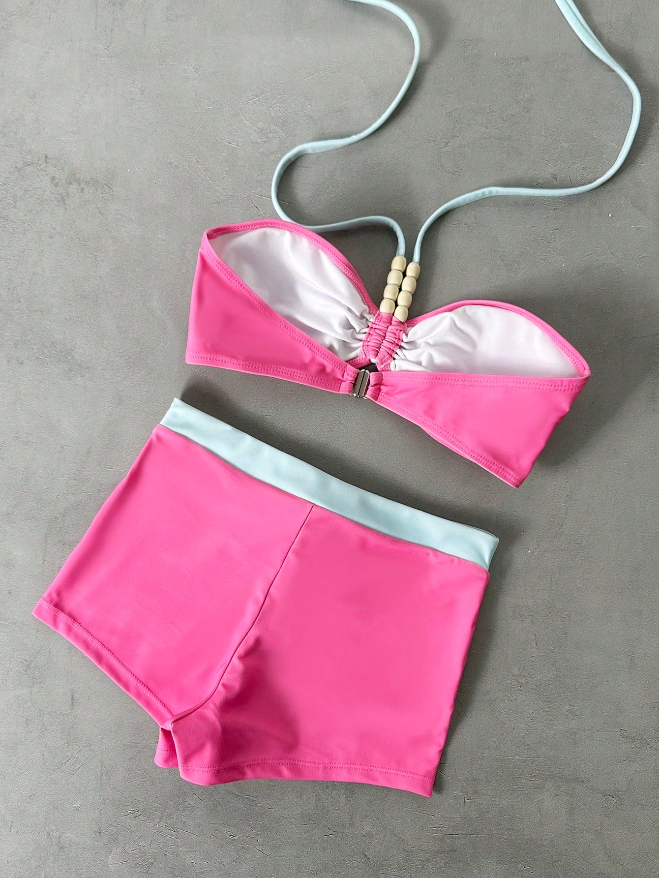 Women's Beach Swimwear Halter Bralette Bikini Set Adorned With Knot And Floral Print, High Stretch Shorts Vacation Summer