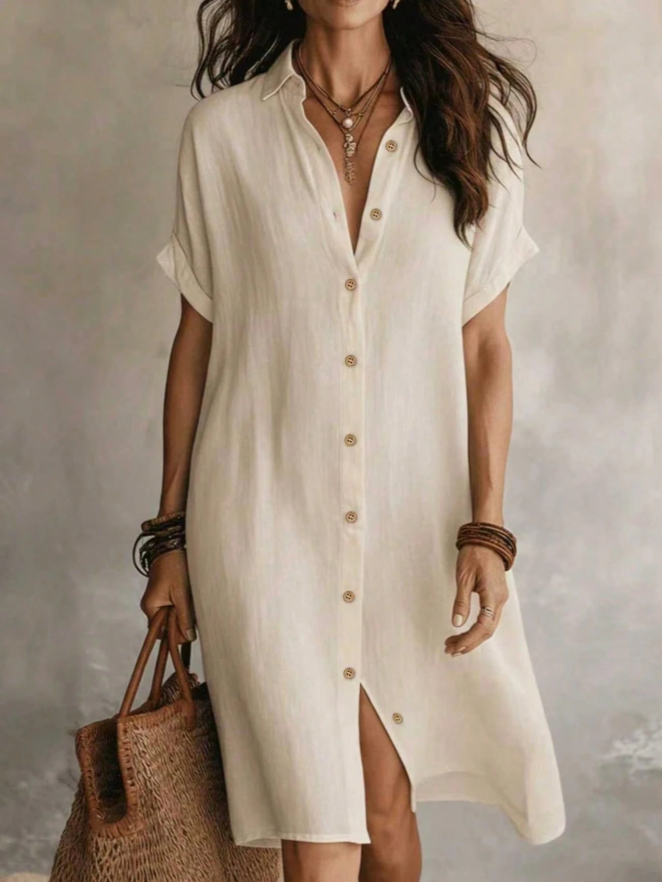 Women's Black Casual Button Front Knee-Length Dress, Short Sleeve, Knitted Fabric Elegant Summer, Work To Weekend
