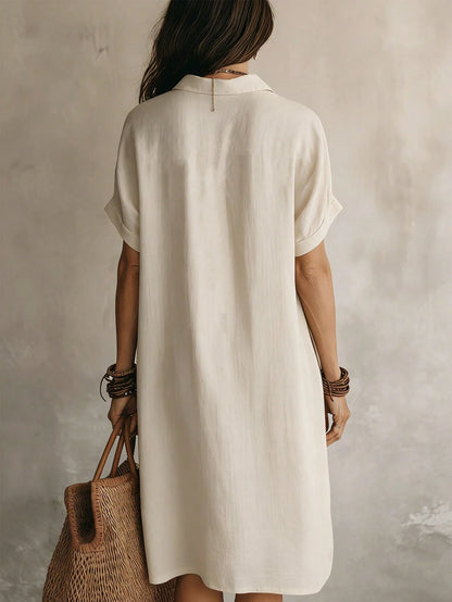 Women's Black Casual Button Front Knee-Length Dress, Short Sleeve, Knitted Fabric Elegant Summer, Work To Weekend
