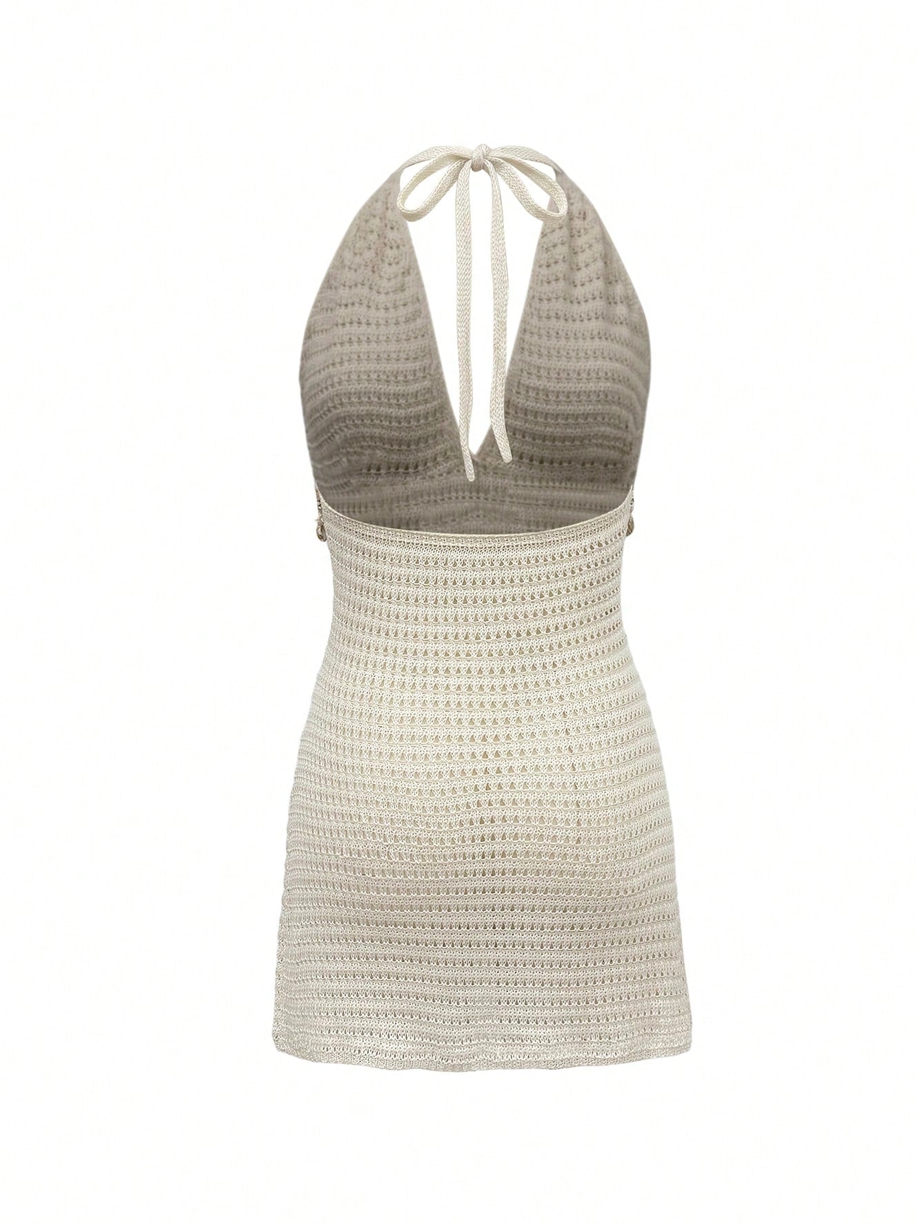 Women's Bohemian Style Vacation Crochet Knit Spaghetti Strap Dress, Shell Decor, Semi-Sheer Short Summer Cover-Up Beach