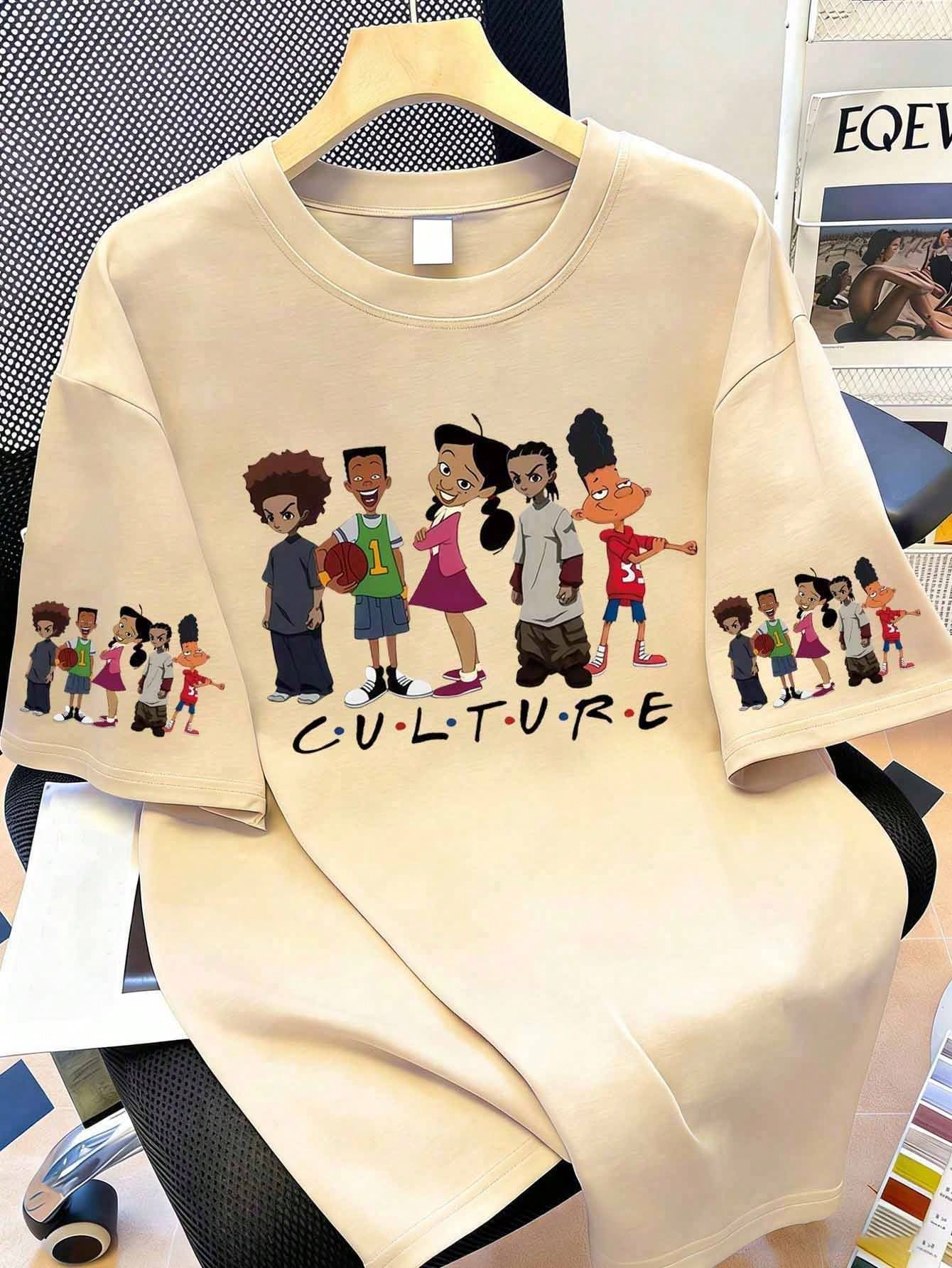 Women's Casual Cartoon Pattern Short Sleeve Round Neck T-Shirt, Made Of Polyester Fiber, Machine Washable, Spring/Summer Ladies T-Shirt